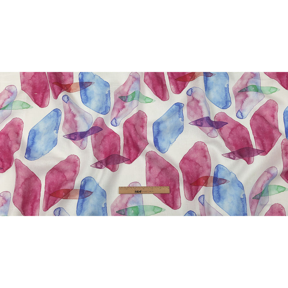 Pink, Blue and Green Painterly Geometry Medium Weight Linen Woven