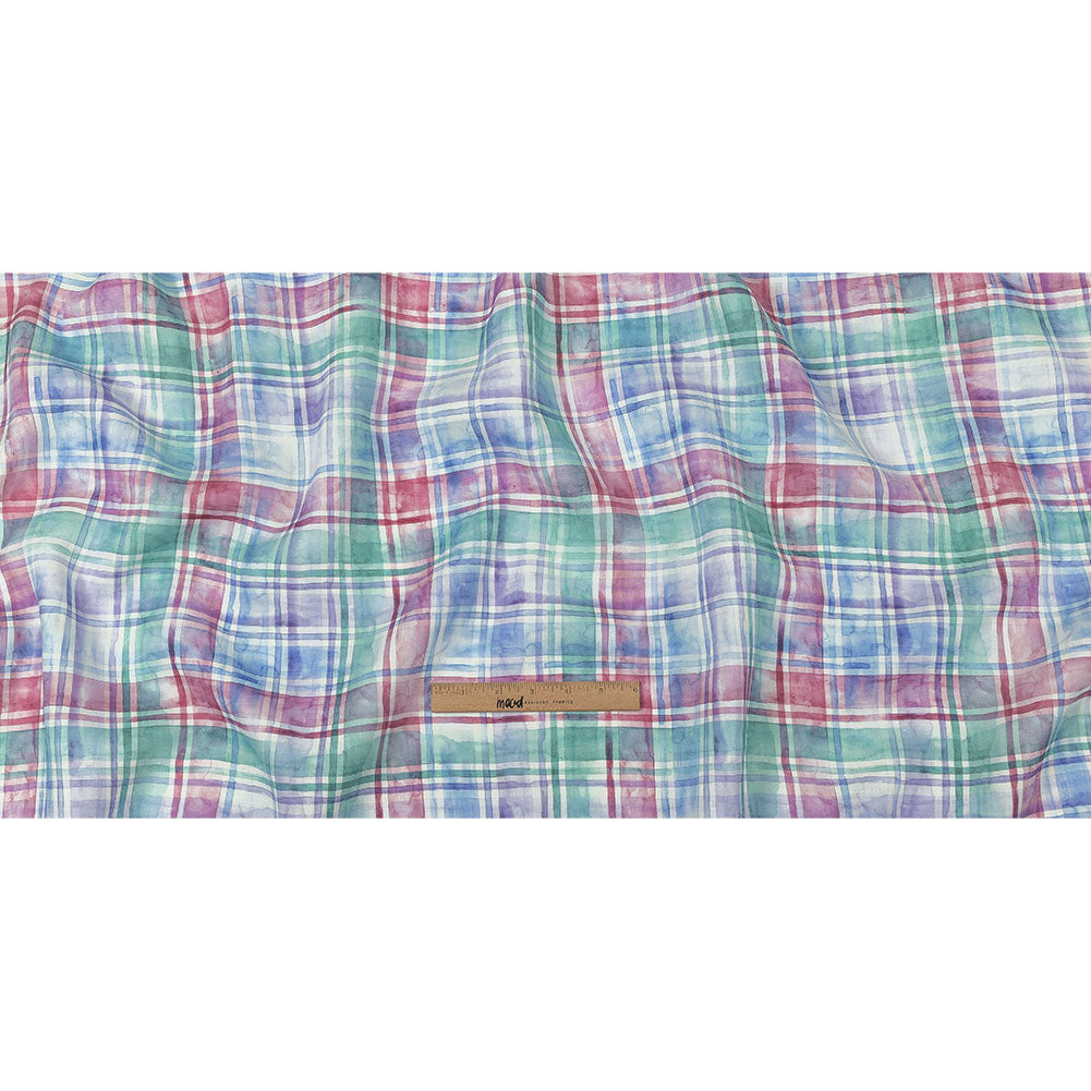 Purple, Teal and Pink Watercolor Plaid Medium Weight Linen Woven