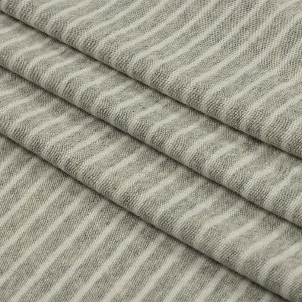 Heathered Gray and White Striped Cotton 1x1 Rib Knit