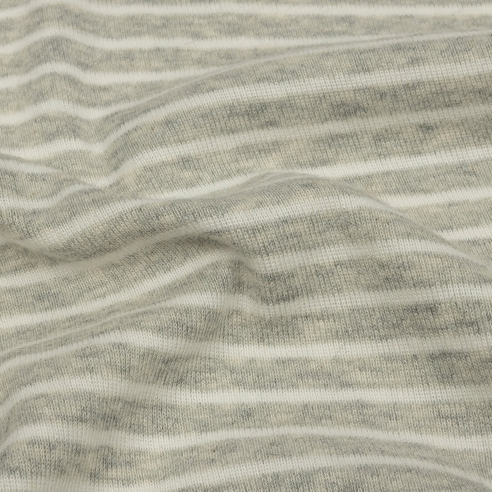 Heathered Gray and White Striped Cotton 1x1 Rib Knit
