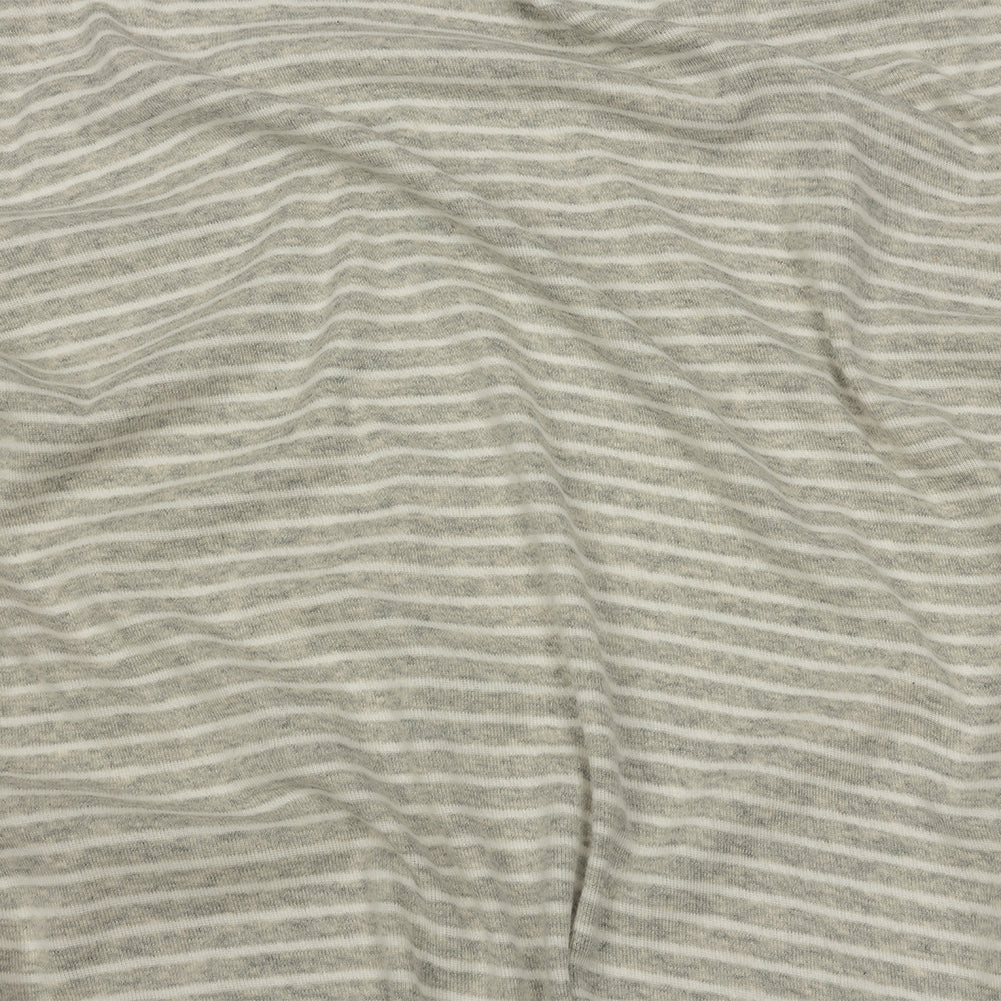Heathered Gray and White Striped Cotton 1x1 Rib Knit