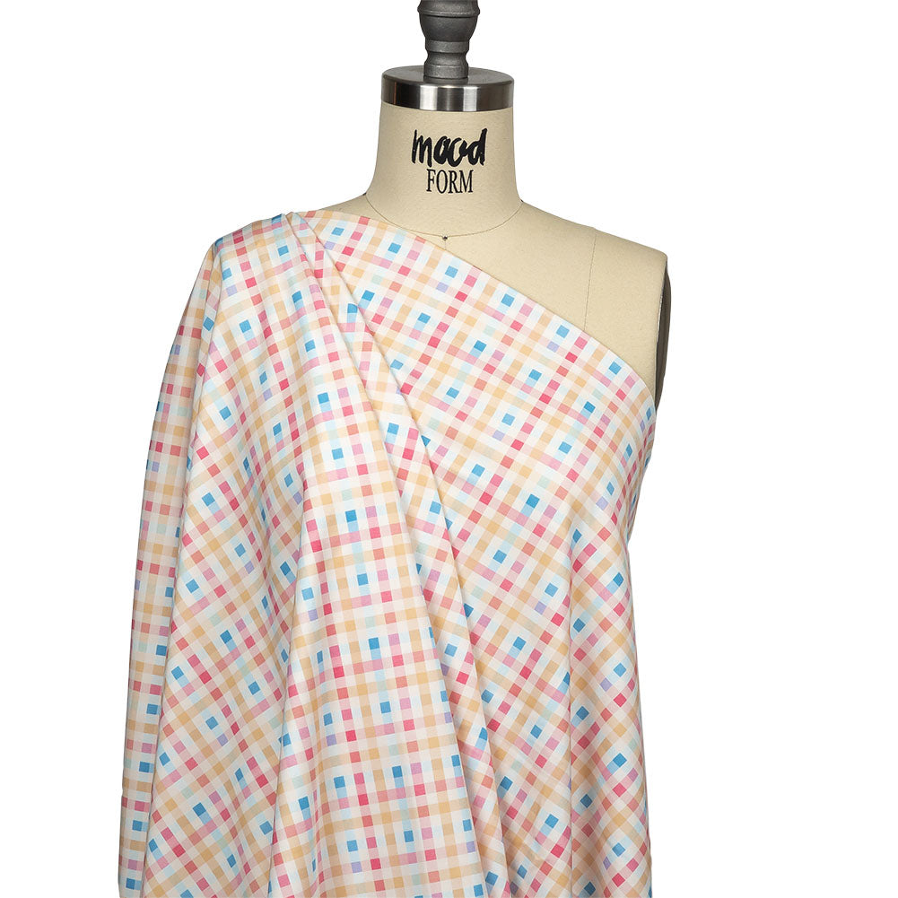Pastel Yellow, Blue and Pink Little Checks UV Protective Compression Swimwear Tricot with Aloe Vera Microcapsules