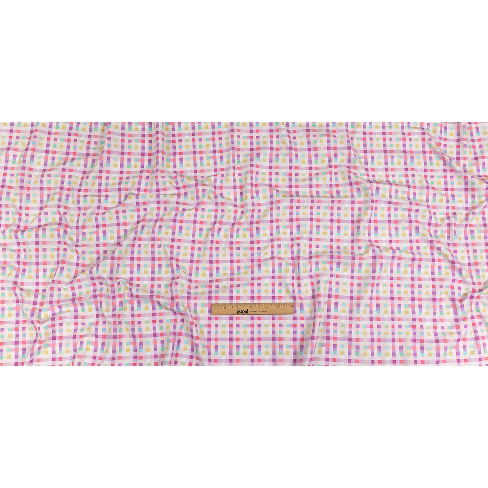 Purple, Pink and Green Little Checks UV Protective Compression Swimwear Tricot with Aloe Vera Microcapsules