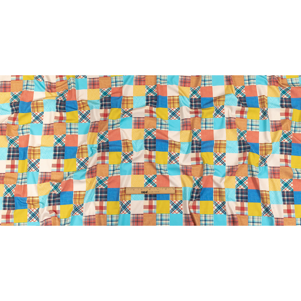 Compression Swimwear Tricot, UV Protective with Aloe Vera Microcapsules - Yellow, Orange and Blue Madras - Caye Collection