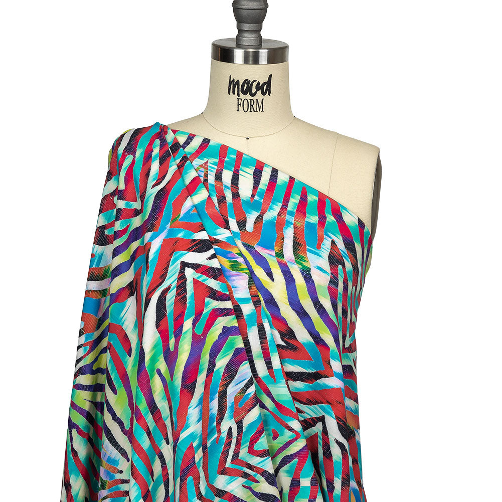 Pink, Teal and Lime Zebra Stripes UV Protective Compression Swimwear Tricot with Aloe Vera Microcapsules