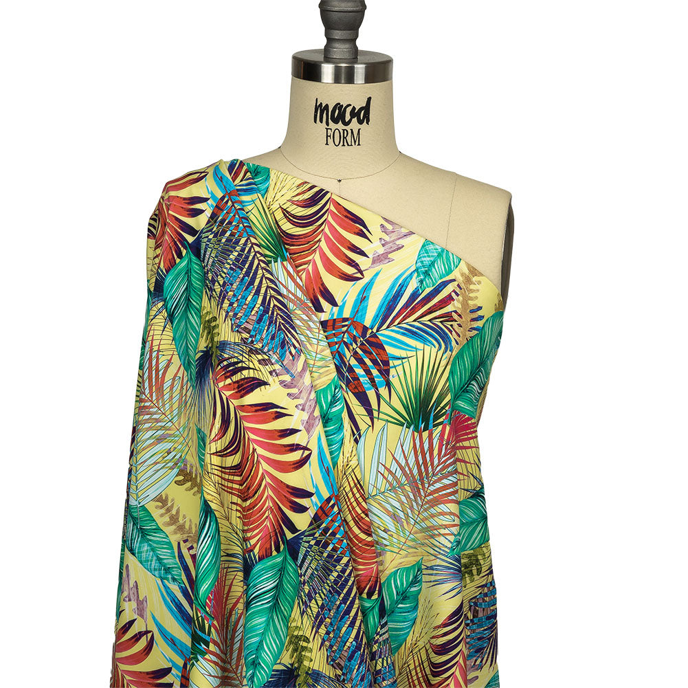 Yellow, Teal and Pink Foliage UV Protective Compression Swimwear Tricot with Aloe Vera Microcapsules