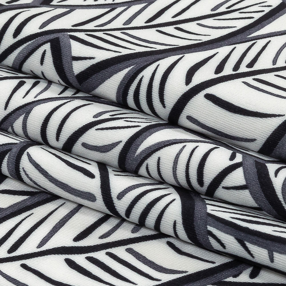 White, Folkstone Gray and Black Leaves UV Protective Compression Swimwear Tricot with Aloe Vera Microcapsules