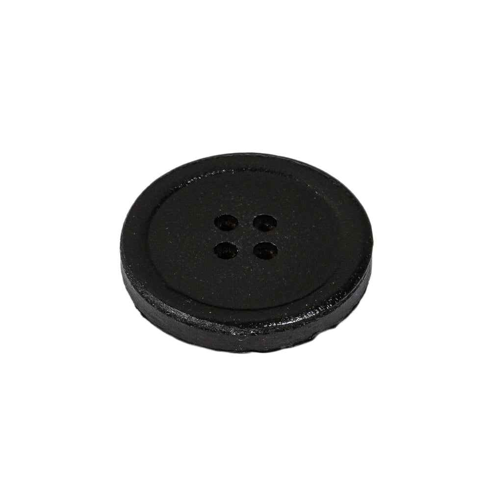 Italian Black Low Convex 4-Hole Leather Button - 36L/23mm