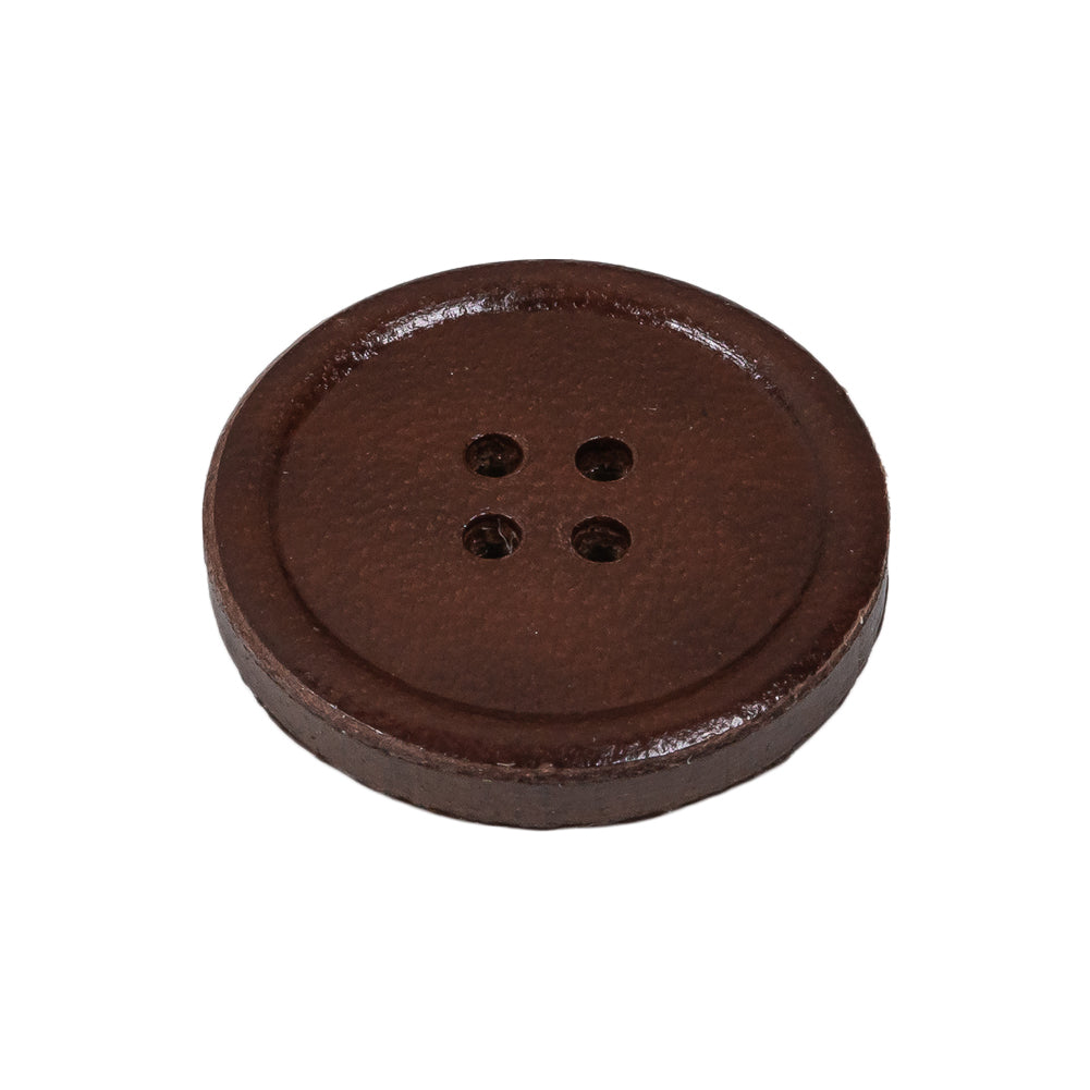 Italian Brown Low Convex 4-Hole Leather Button - 40L/25.5mm