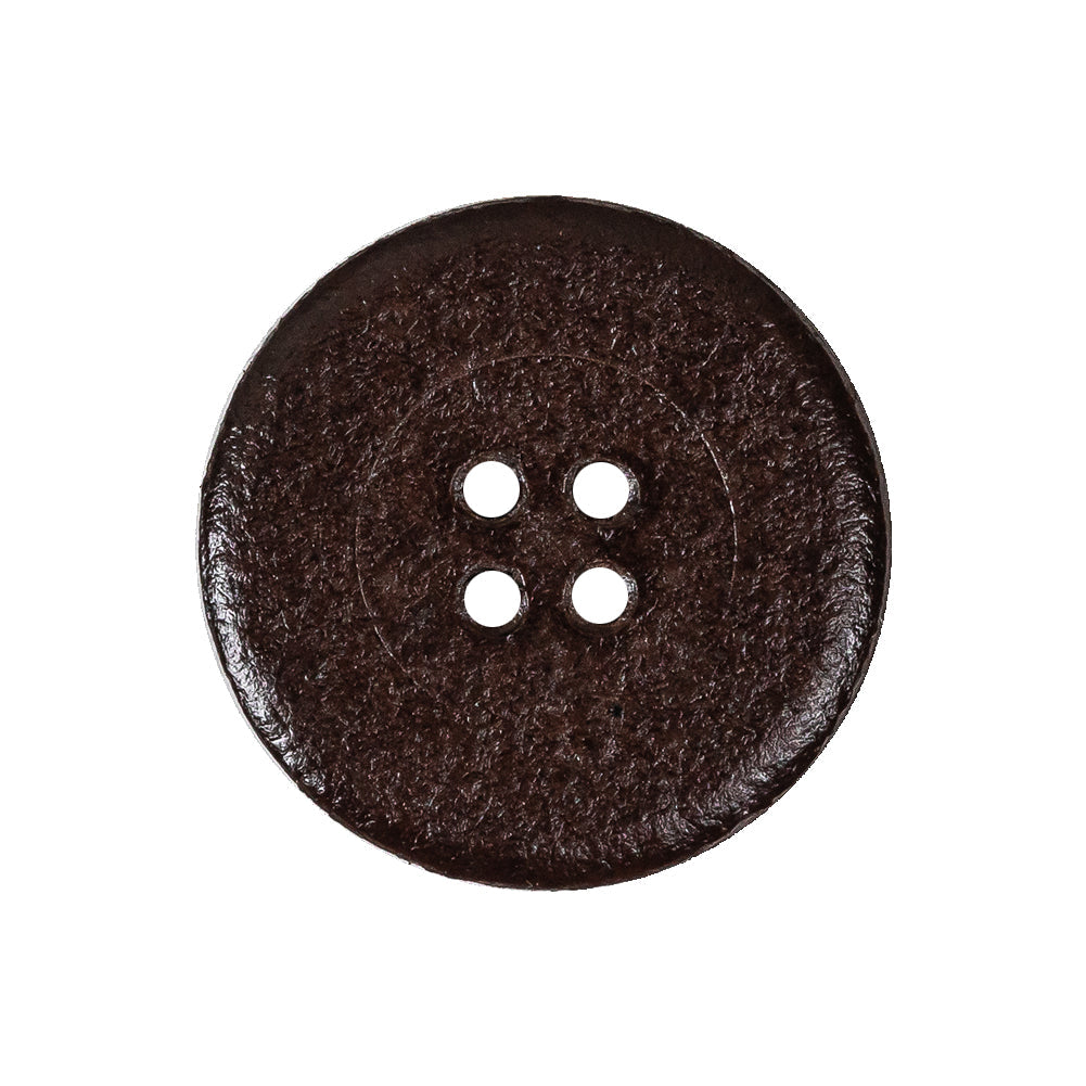 Italian Brown Low Convex 4-Hole Leather Button - 40L/25.5mm