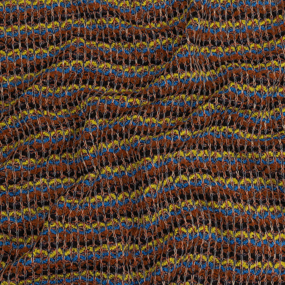 Italian Burnt Orange, Key Lime and Bright Blue Striped Boucle Wool Sweater Knit