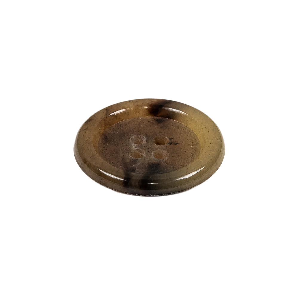 Tan and Brown Mottled Semitransparent 4-Hole Rolled Rim Plastic Button - 34L/21.5mm