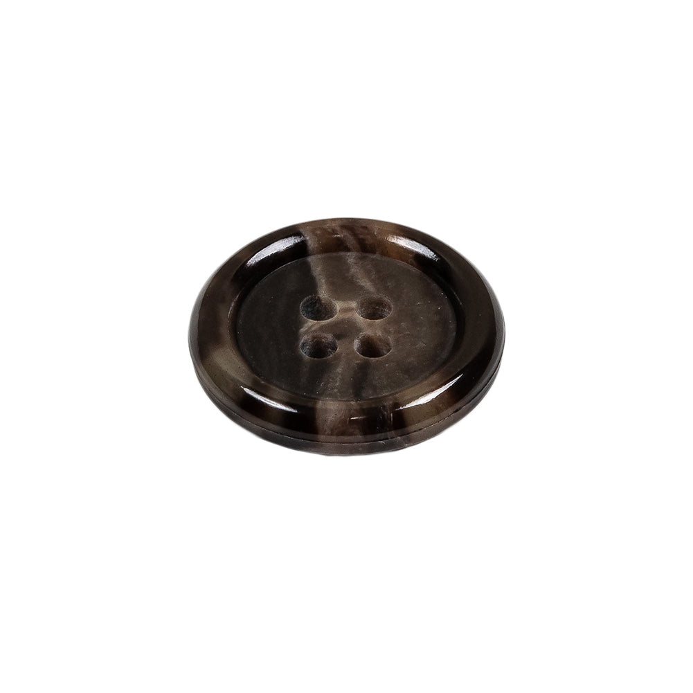 Dark Brown and Almond Mottled Semitransparent 4-Hole Rolled Rim Plastic Button - 32L/20mm