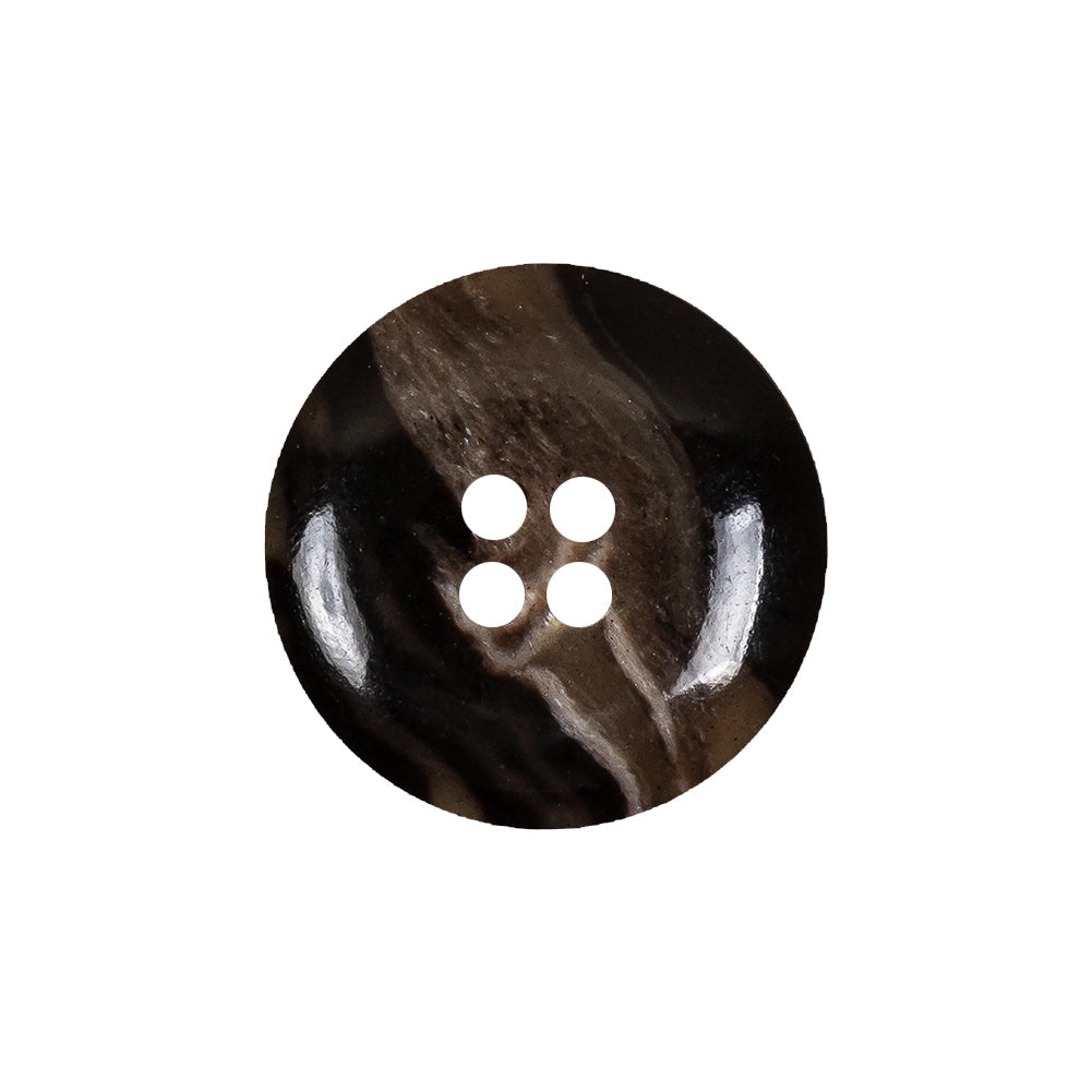 Dark Brown and Almond Mottled Semitransparent 4-Hole Rolled Rim Plastic Button - 34L/21.5mm