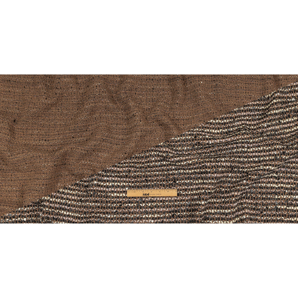 Italian Tan, Charcoal and Cream Striped Boucle Chunky Wool Knit