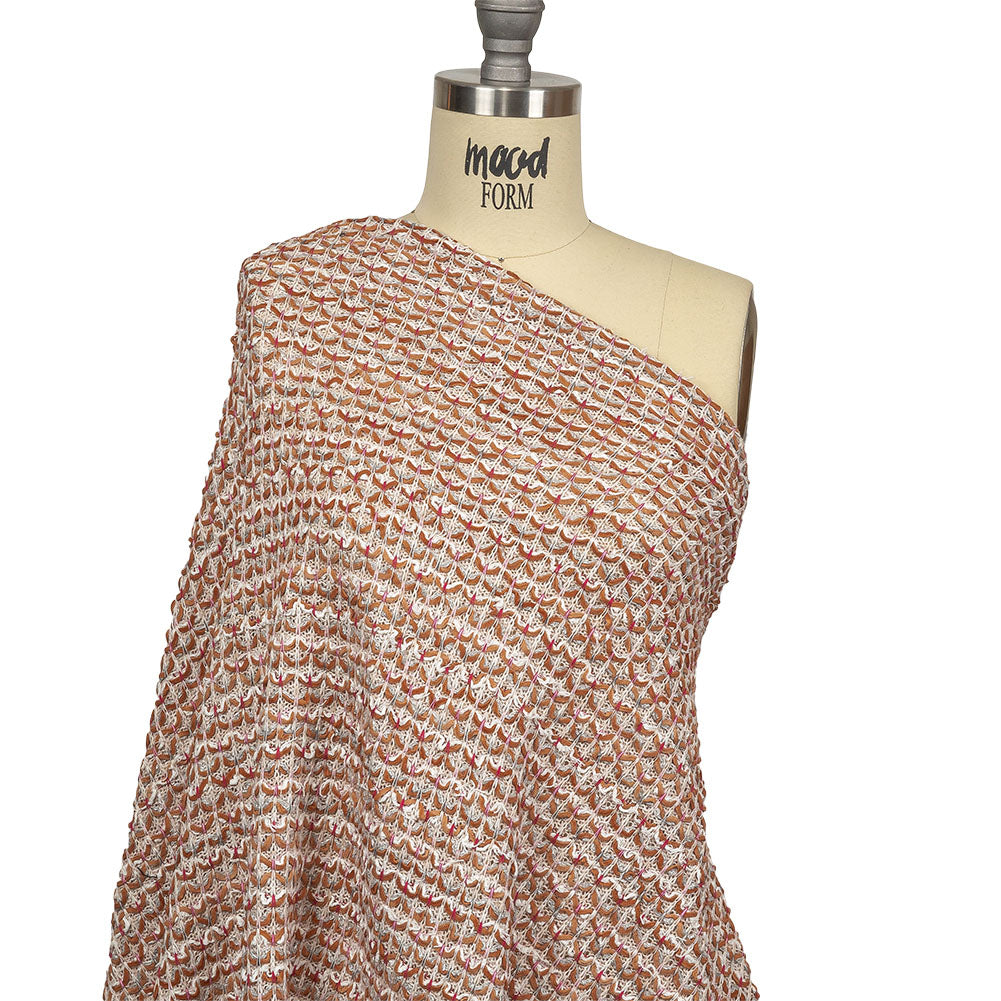 Italian Ivory, Camel and Pink Tactile Cotton and Polyester Sweater Knit