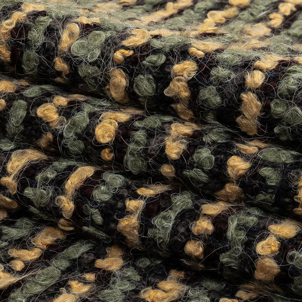 Yellow Beige, Tea and Coffee Striped Boucle Chunky Wool Sweater Knit