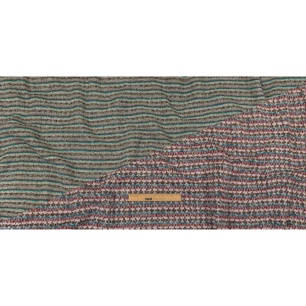 Italian Taupe, Keepsake Lilac and Teal Striped Boucle Chunky Wool Sweater Knit