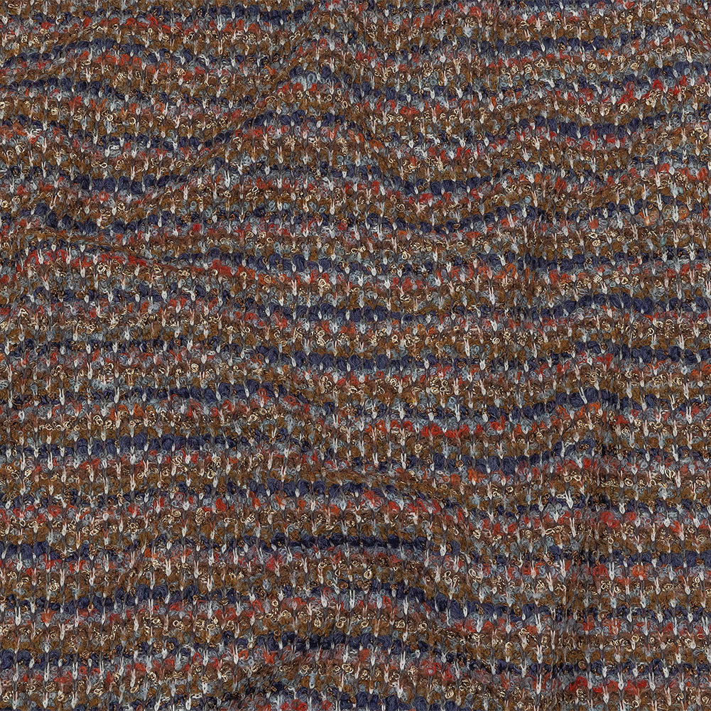Italian Tan, Red and Blue Striped Boucle Chunky Wool Sweater Knit