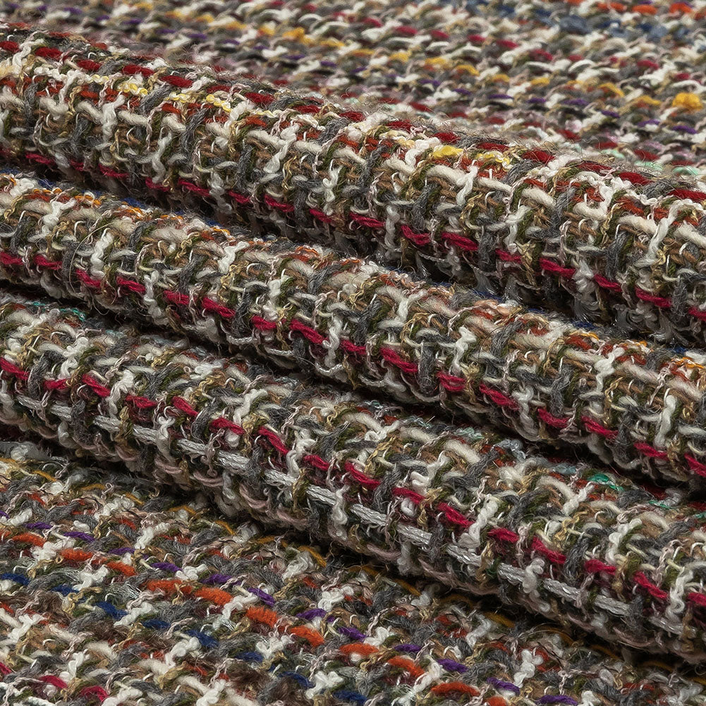 Italian White, Gray and Multicolor Blended Wool Tweed