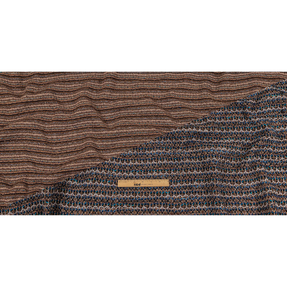 Teal, Gray and Taupe Striped Boucle Blended Wool Sweater Knit