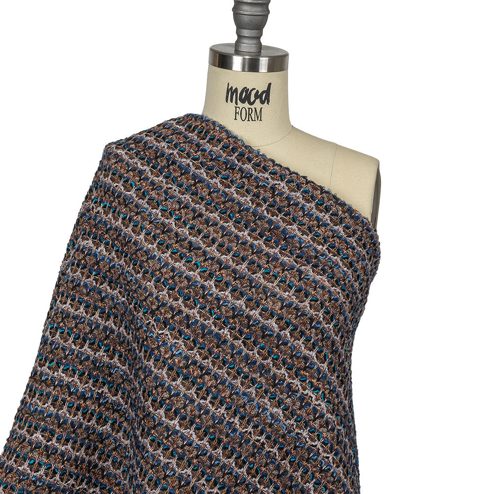 Teal, Gray and Taupe Striped Boucle Blended Wool Sweater Knit