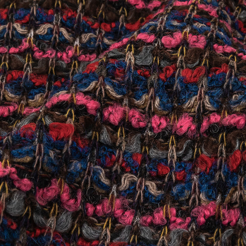Italian Pink, Blue and Red Striped Boucle Blended Wool Sweater Knit