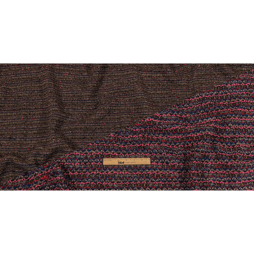 Italian Pink, Blue and Red Striped Boucle Blended Wool Sweater Knit