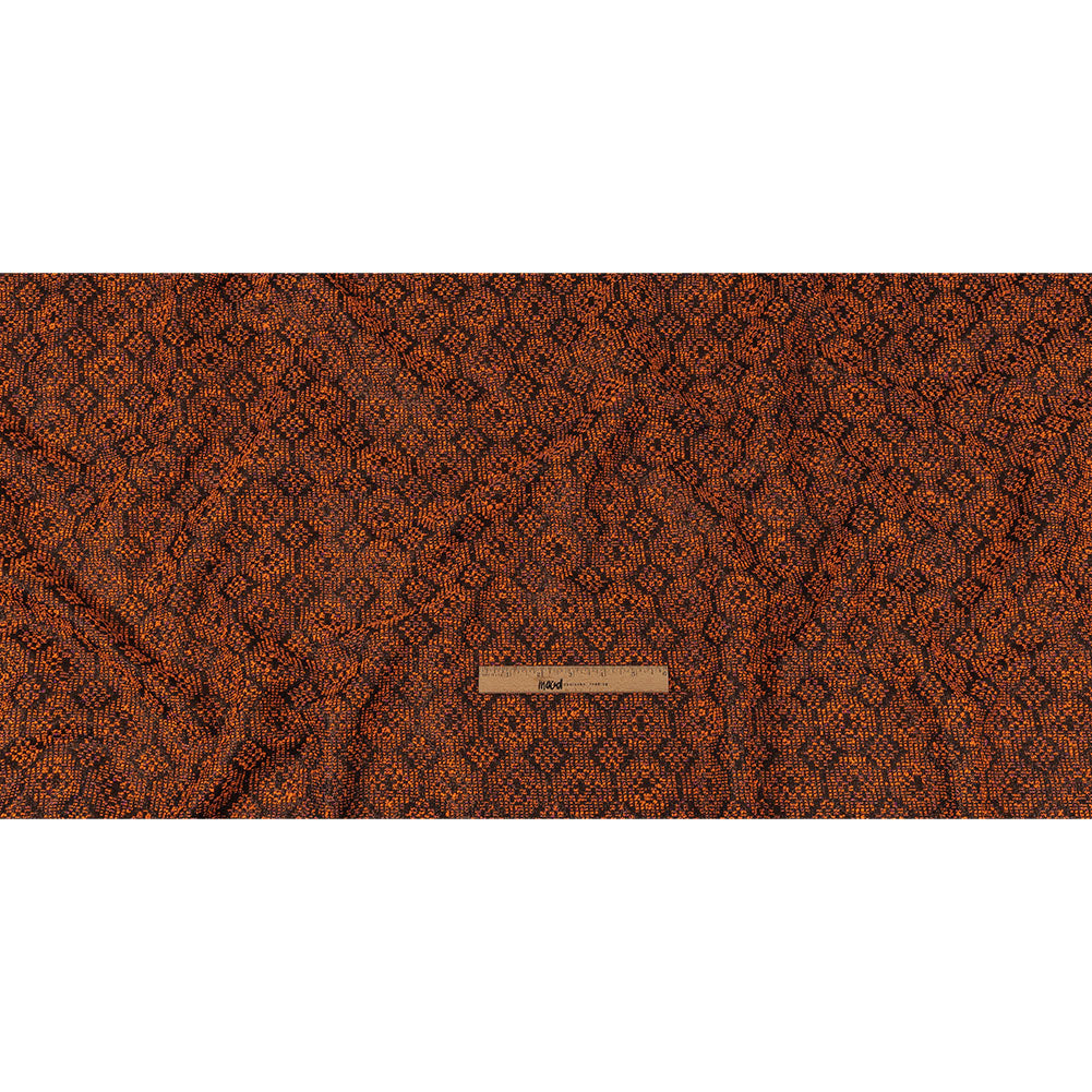 Metallic Gold, Shocking Orange and Black Diamonds Polyester Boucled Jacquard