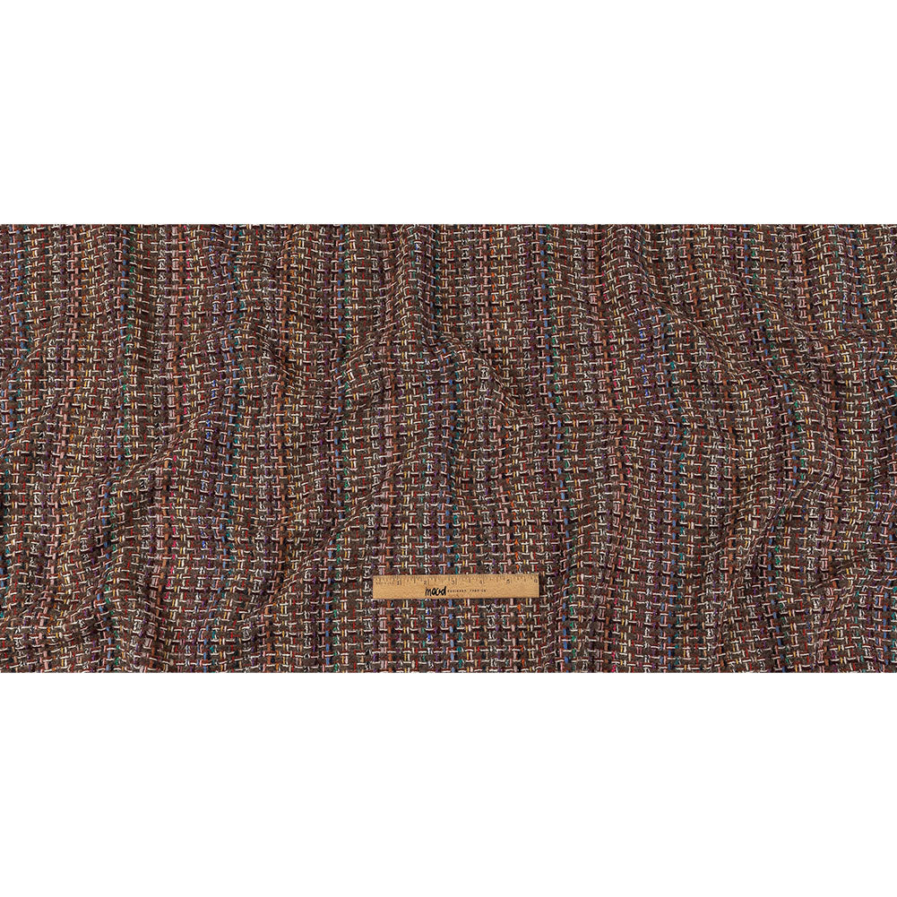 Italian Taupe, Burgundy and Multicolor Tweedy Plaid Blended Wool Woven