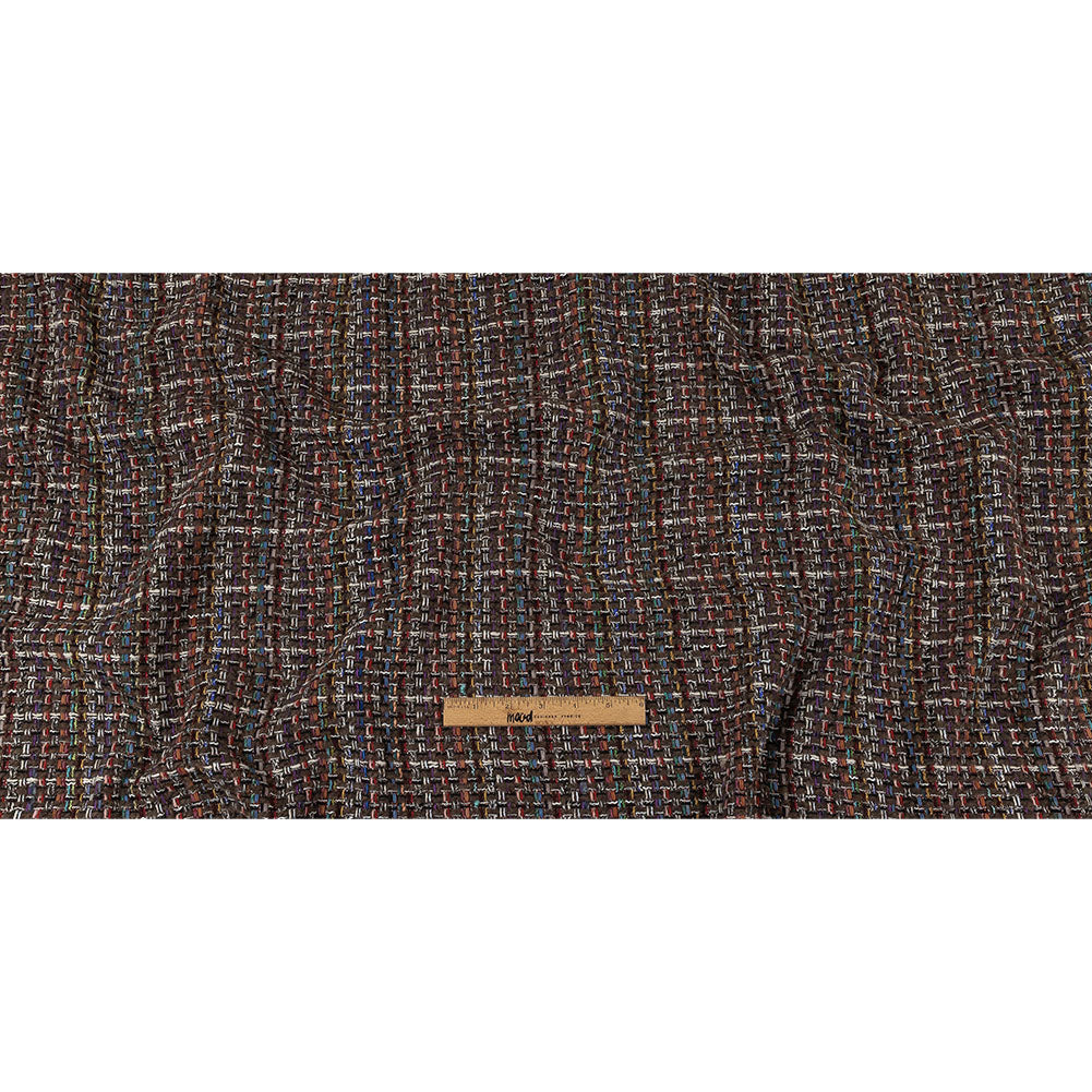 Black Coffee, Cream and Multicolor Tweedy Plaid Blended Wool Woven