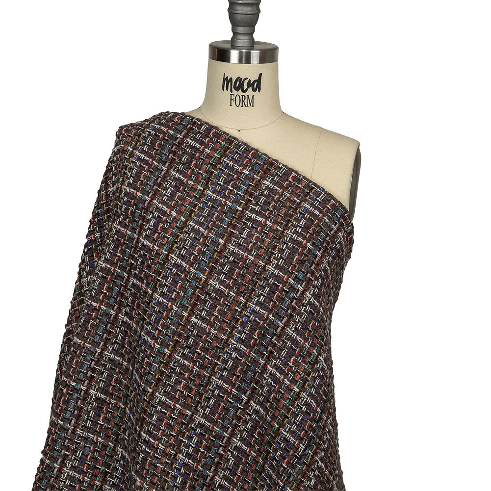 Black Coffee, Cream and Multicolor Tweedy Plaid Blended Wool Woven