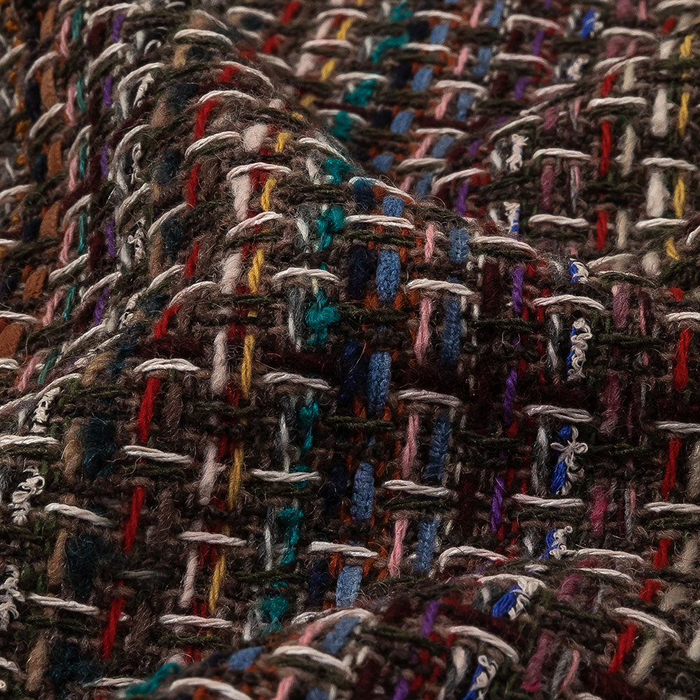 Italian Gray Brown, Burgundy and Multicolor Tweedy Plaid Blended Wool Woven