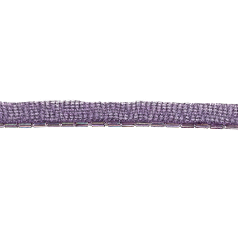 Vintage Purple Iris Bugle Beads on Dark Purple Trimming - 0.375"