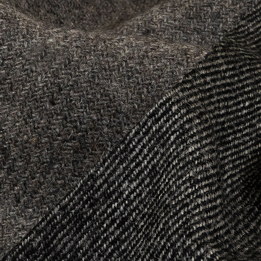 Black and Gray Diagonal Stripes Blended Wool Twill Double Cloth Coating