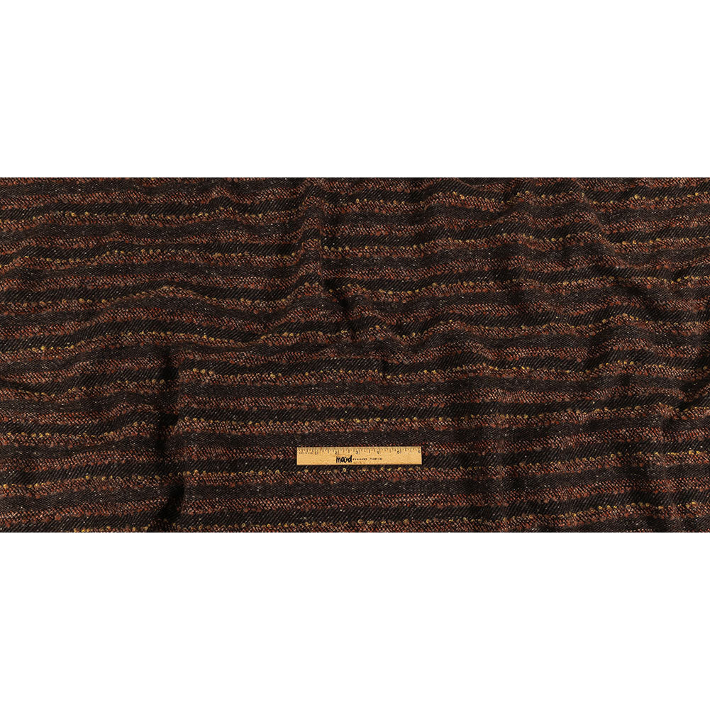 Brown, Black and Orange Boucle Stripes Blended Wool Twill Coating