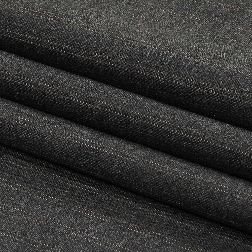 Gray and Beige Pinstriped Cotton and Polyester Suiting