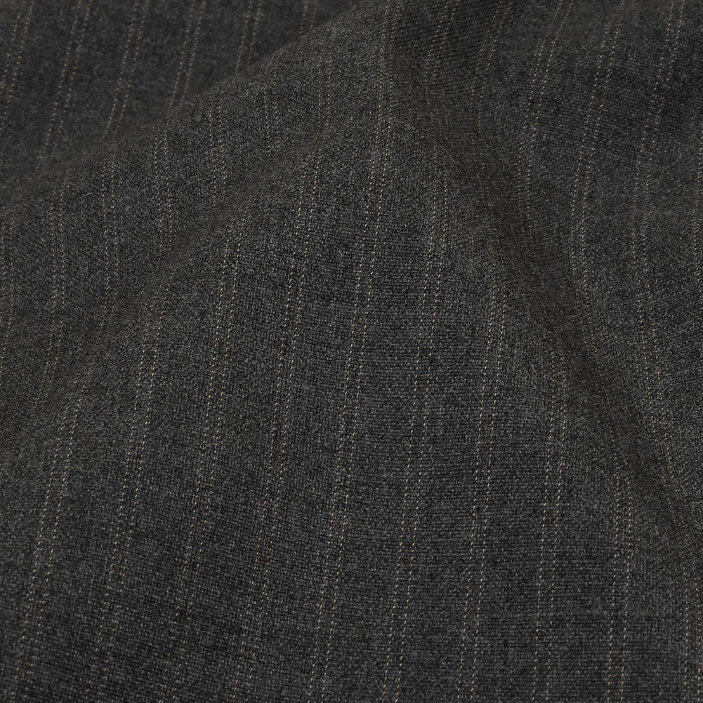 Gray and Beige Pinstriped Cotton and Polyester Suiting