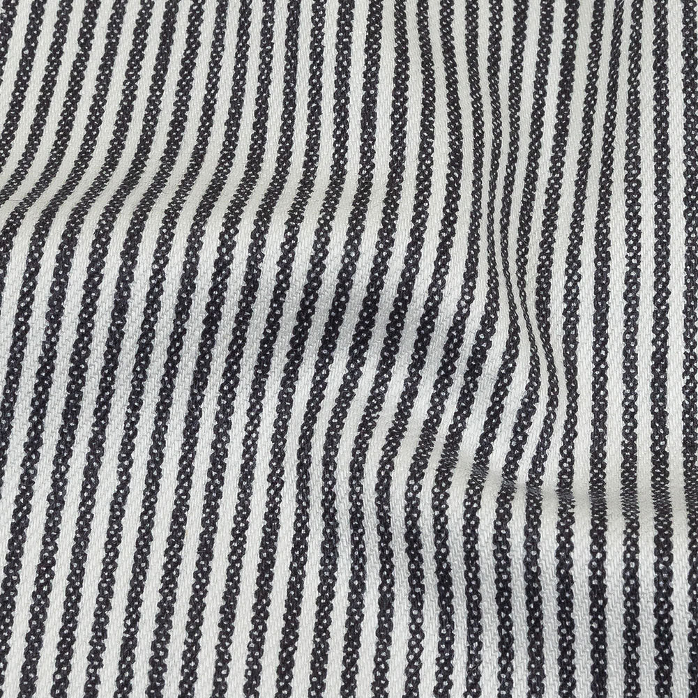 White and Dark Gray Loopy Stripes Stretch Cotton Twill
