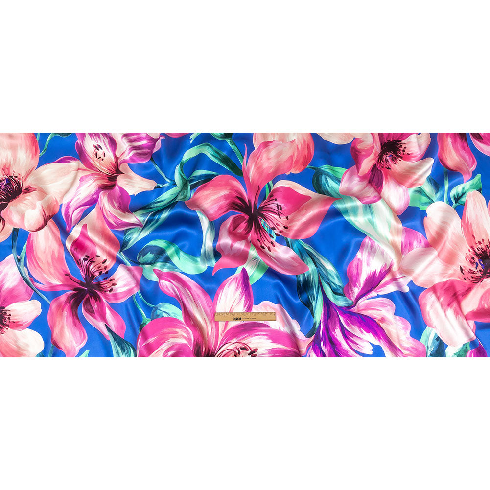 Mood Exclusive Italian Pink, Cascade and Blue Lilies Silk Charmeuse