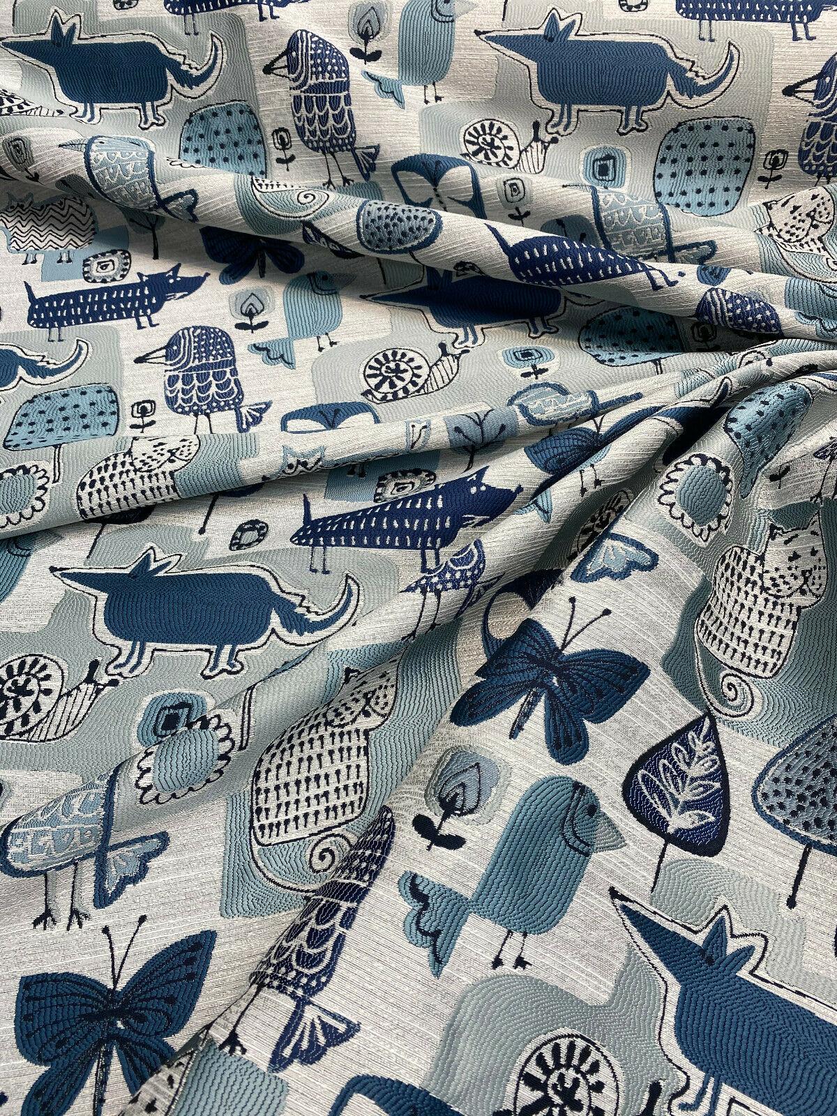 Party Animal Cats Dogs Jacquard Polyester Fabric - Atlantic Blue, Beige Light And Dark Blue, 54" Width (1 Yard)