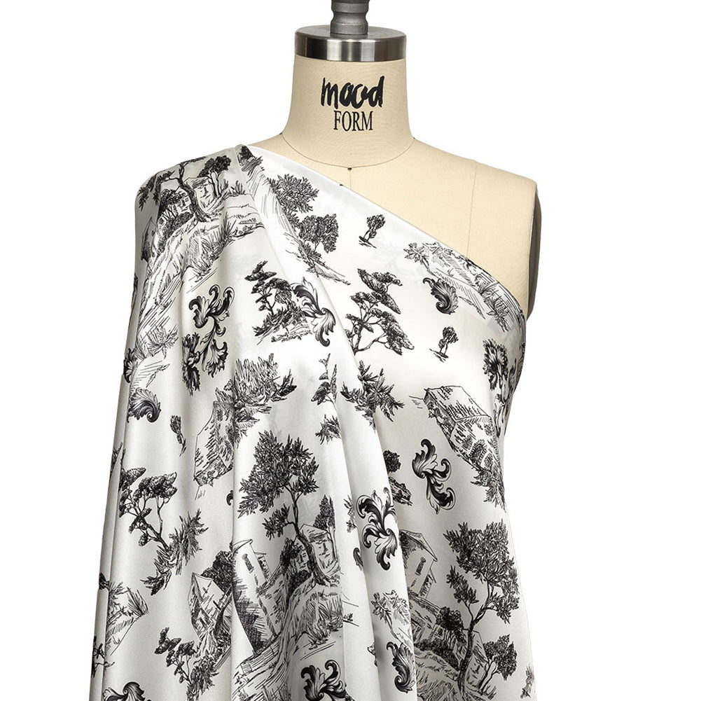 Mood Exclusive Italian Black Bean and Cloud Dancer Elegant Toile Silk Charmeuse