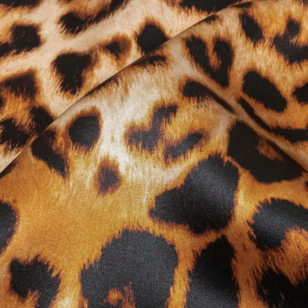 Mood Exclusive Italian Beige and Brown Leopard Printed Silk Charmeuse