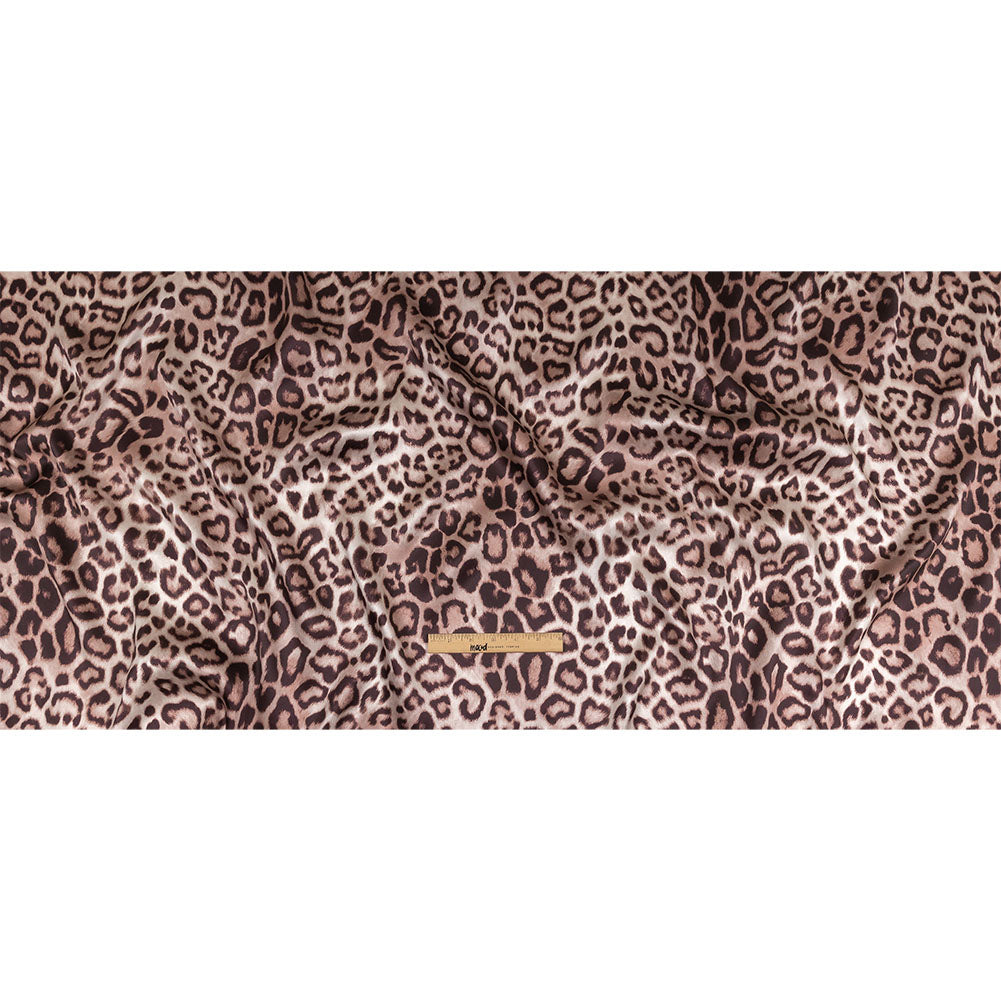 Mood Exclusive Italian Taupe and Black Leopard Printed Silk Charmeuse