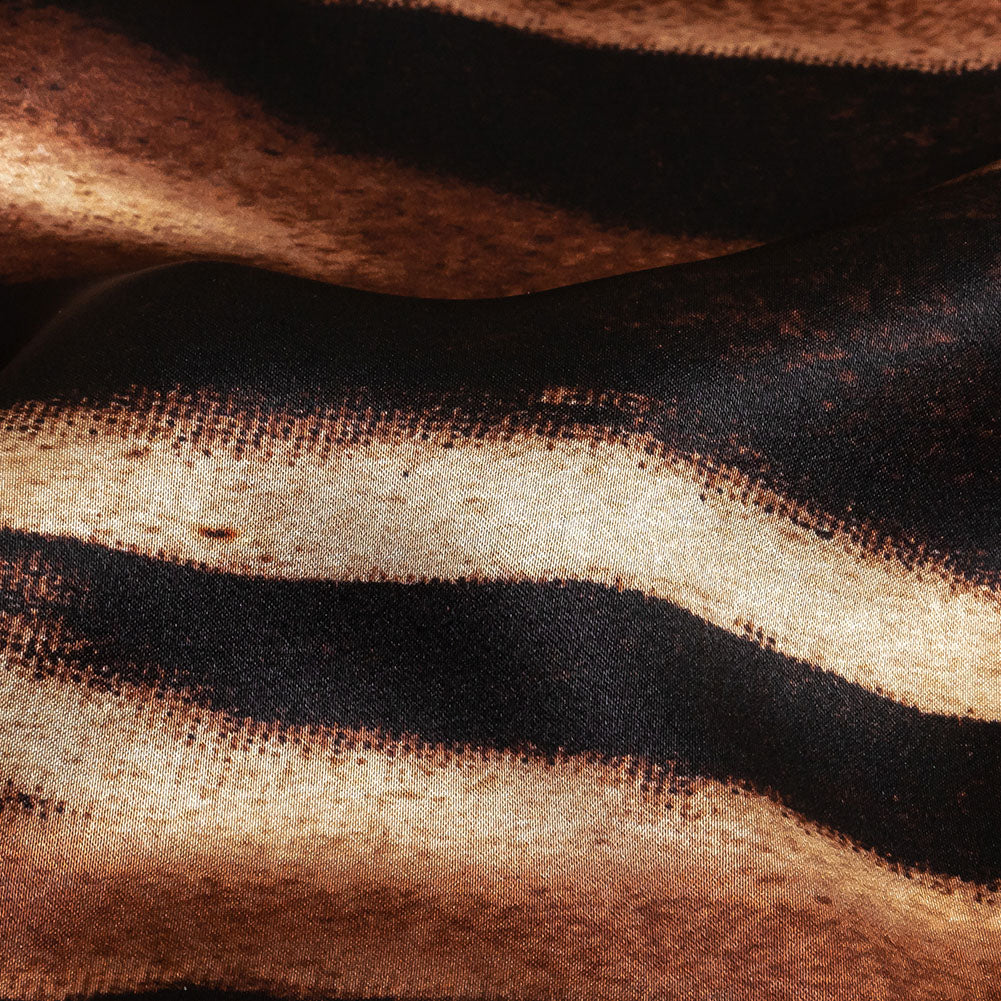Mood Exclusive Italian Black, White and Brown Abstracted Zebra Border Printed Silk Charmeuse
