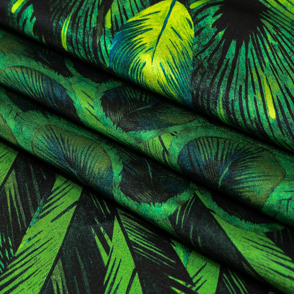 Mood Exclusive Italian Green and Black Feathered Chevrons Silk Charmeuse Panel