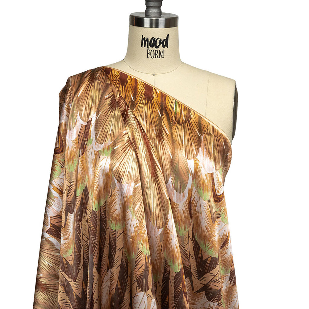 Mood Exclusive Italian Cream Blush and Sage Feathered Chevrons Silk Charmeuse Panel