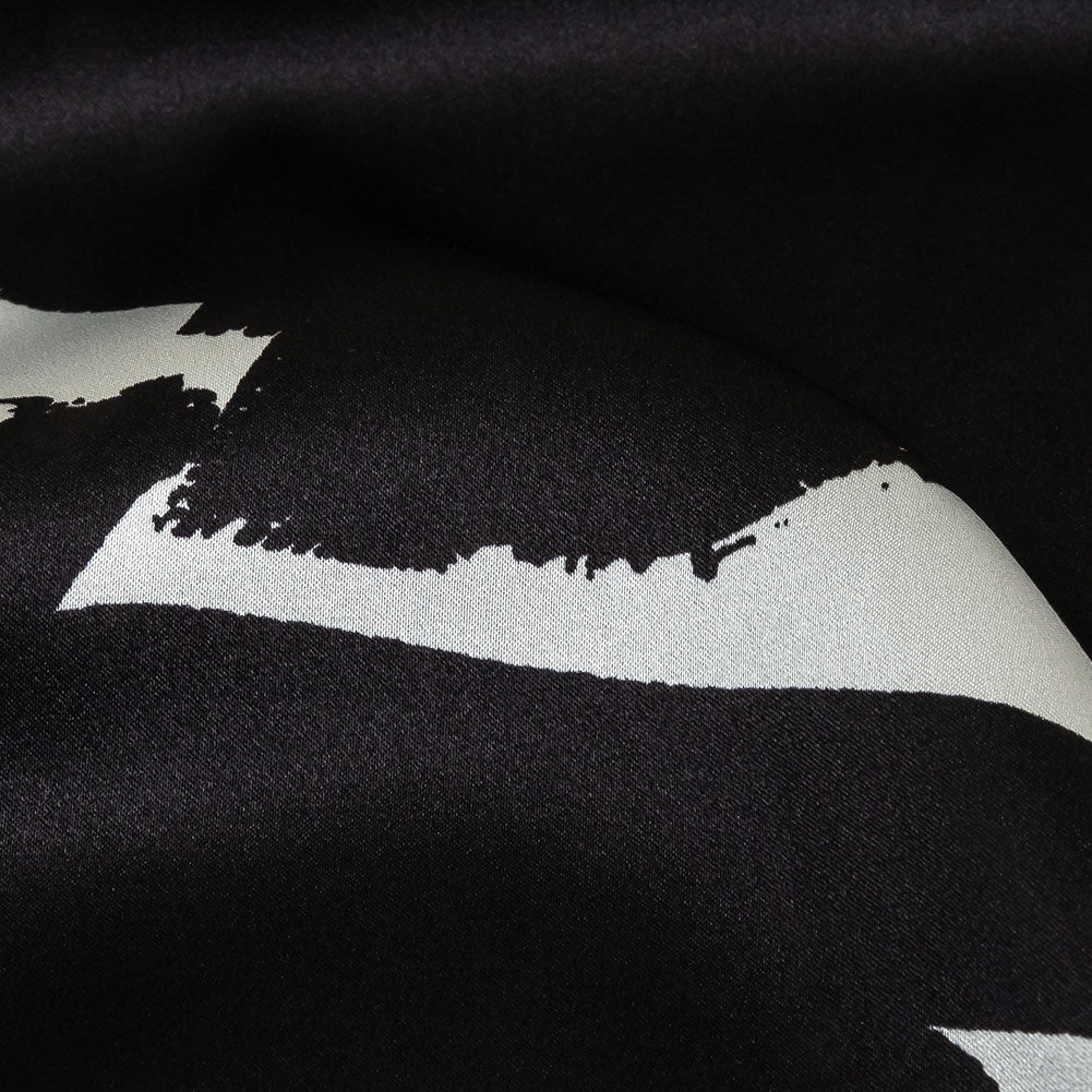 Mood Exclusive Italian White and Black Brushstrokes Silk Charmeuse