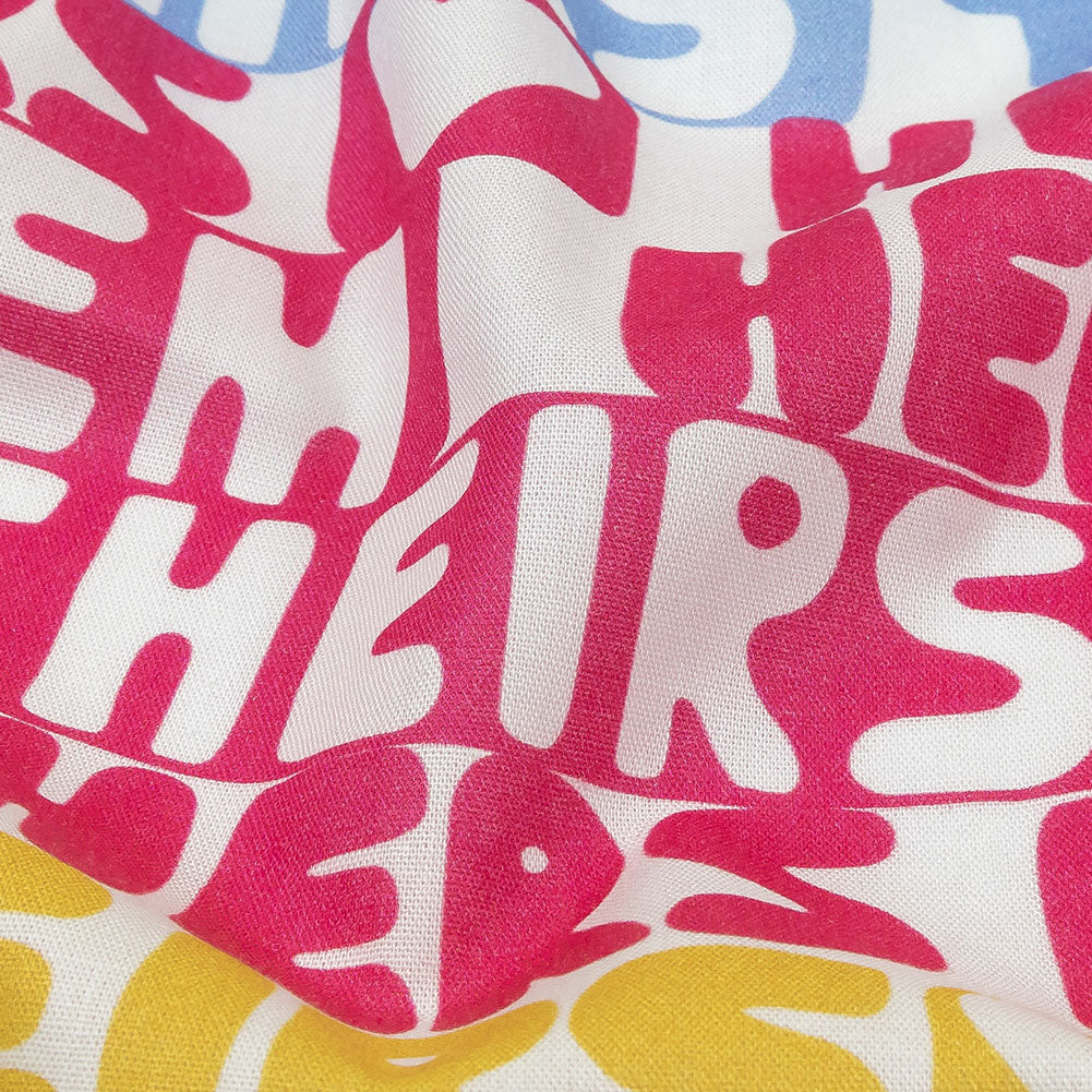 Mercerized Organic Egyptian Cotton Voile - Pink, Yellow and Blue Pronoun Stripes - More Than Words Print - Mood Exclusive Pride Collection