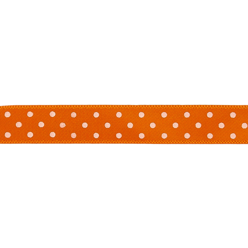 Orange and White Polka Dot Satin Ribbon - 0.375"